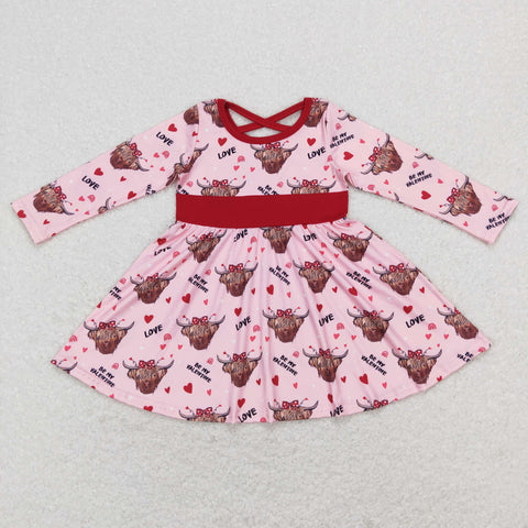 GLD0479 baby girl clothees highland cow heart girl valentines day dress