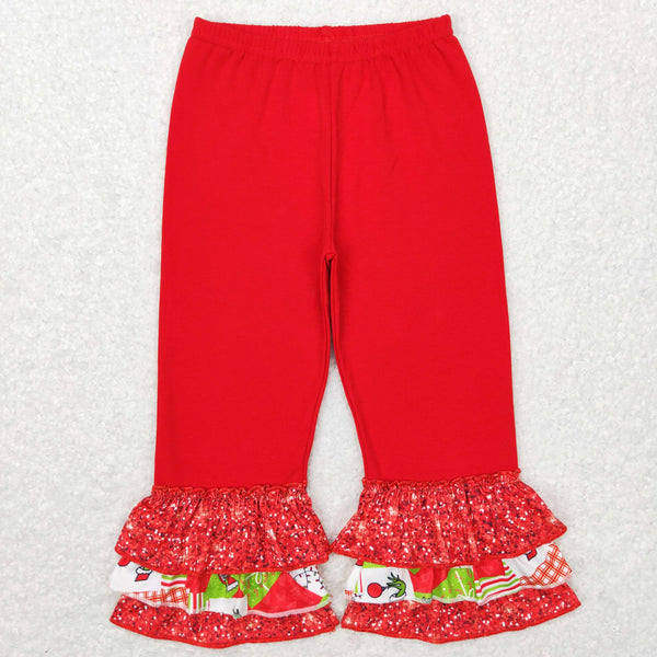 P0358 toddler girl clothes girl christmas bottom red girl ruffles pant