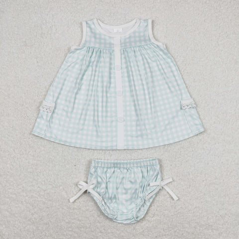 GBO0259 baby girl clothes blue plaid sleeveless girl summer bummies sets