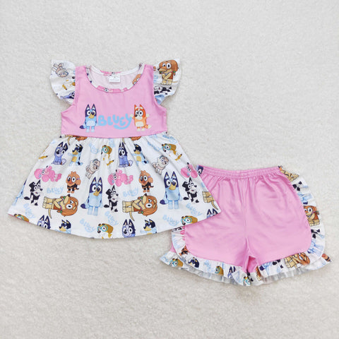 GSSO0388 RTS baby girl clothes cartoon dog girl summer shorts set