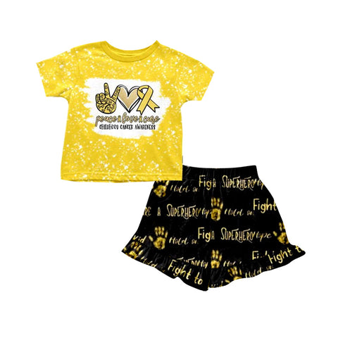 MOQ:5sets each design custom order girl summer shorts set yellow set