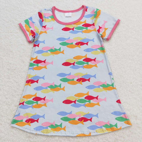 GSD0813 RTS baby girl clothes colorful fish girl summer dress