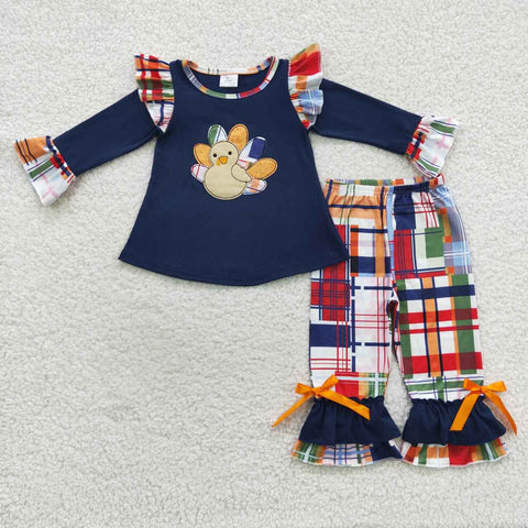 GLP0472 toddler girl clothes embroidery turkey girl thanksgiving outfit