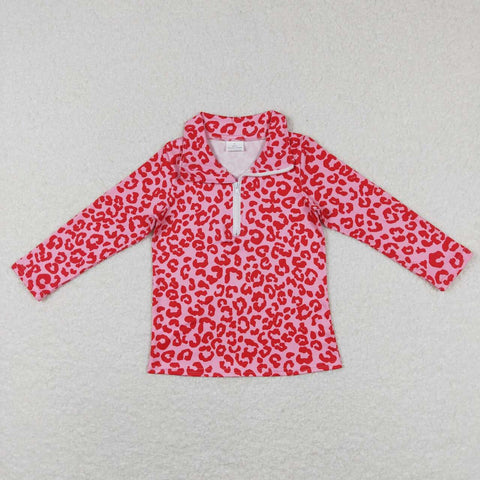 GT0414 baby girl clothes pink leopard zipper top toddler winter shirt valentines day clothes