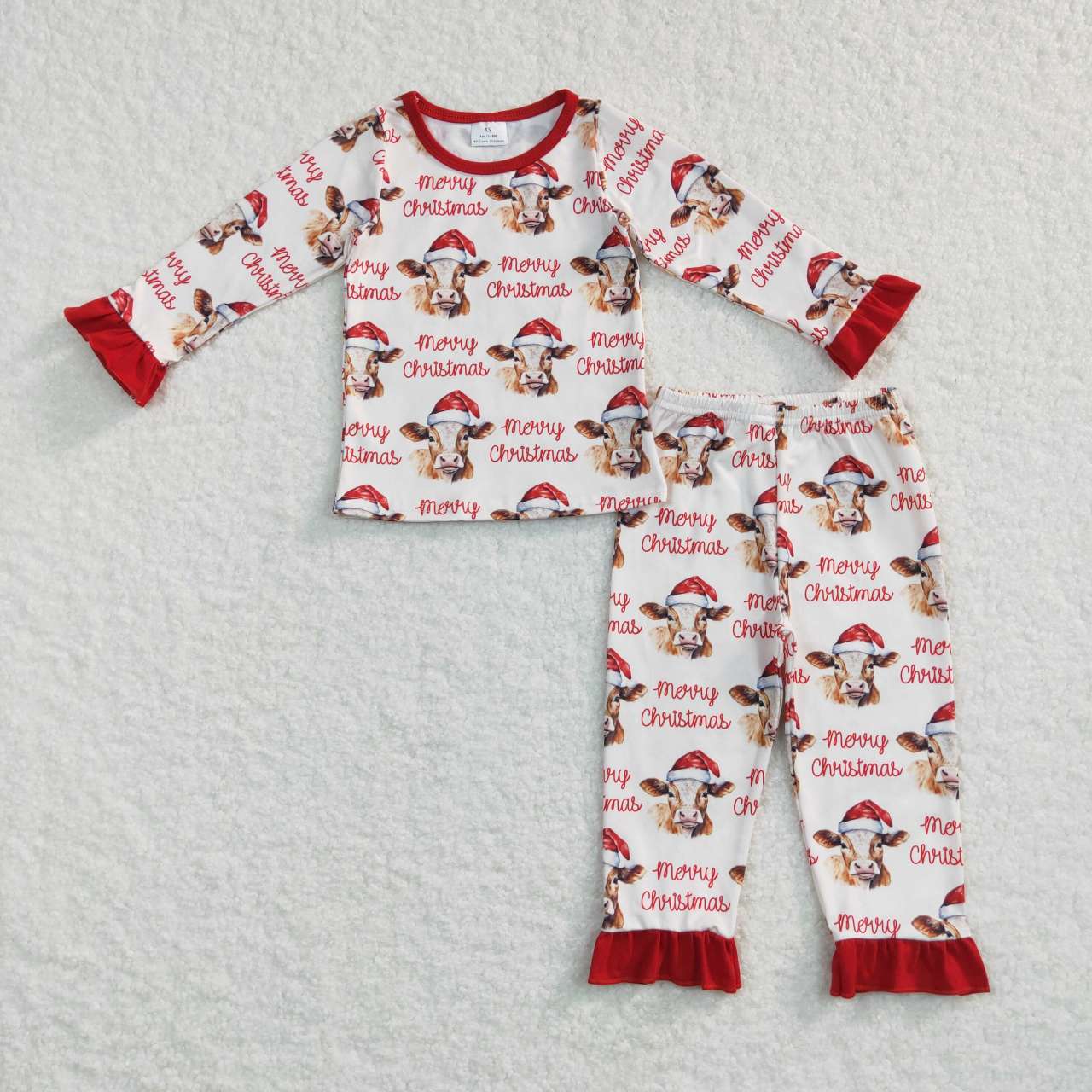 GLP0866 toddler girl clothes cow merry christmas girl christmas pajamas set
