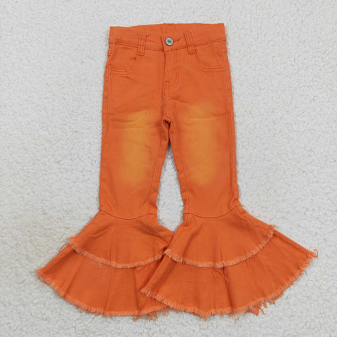 P0322 baby girl clothes girl orange jeans toddler girl bell bottom jeans girl jeans