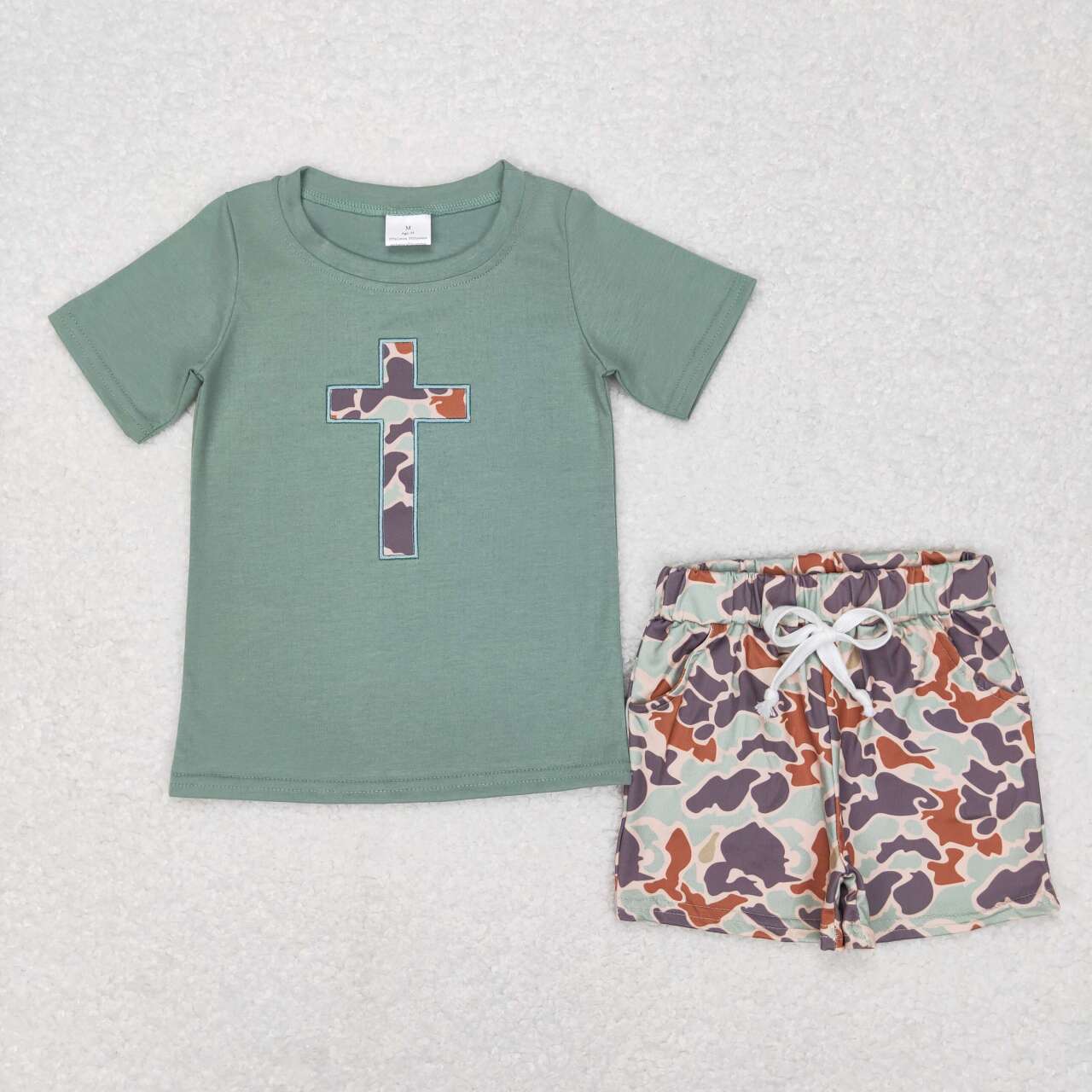 BSSO0296 baby boy clothes camouflage cross embroidery boy easter shorts set