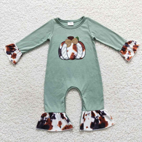 LR0464 baby girl clothes embroidery pumpkin halloween romper
