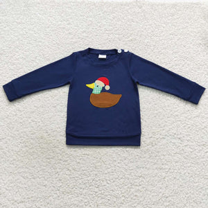 BT0297 toddler boy clothes ebroidery mallard boy winter top duck christmas top