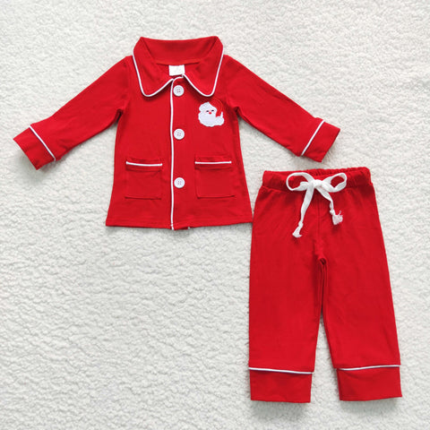 BLP0295 toddler boy clothes boy christmas outfit embroidery santa claus boy christmas pajamas set