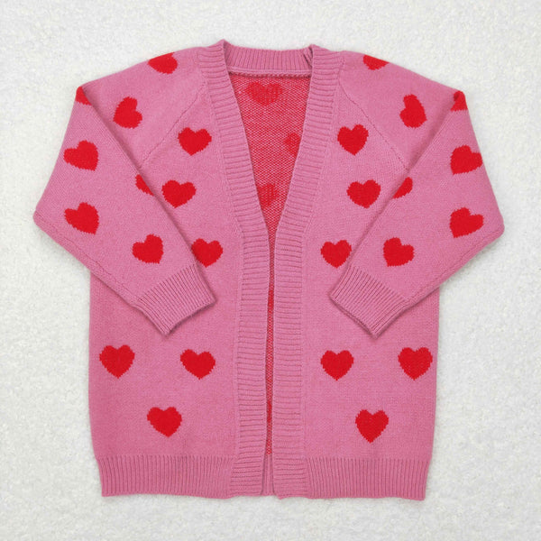 GLP1144 baby girl clothes heart sweater coat pink stripe bell bottom jeans set pant girl valentines day outfit