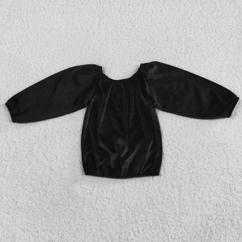 GT0198 toddler girl clothes black velvet winter top
