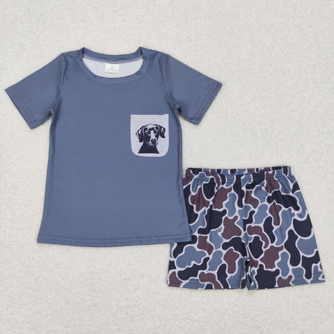 BSSO0304 baby boy clothes dog hunting camo camouflage boy summer shorts set