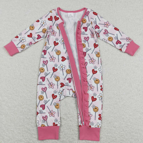 LR0884 baby girl clothes lollipop heart baby valentines day clothes zipper romper