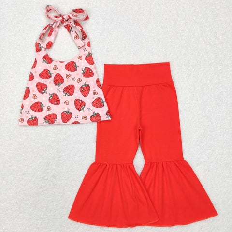 GSPO1077 toddler girl clothes red strawberry girl fall spring outfit