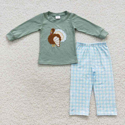 BLP0214 todder boy clothes embroidery  turkey boy thanksgiving outfit