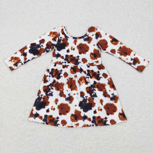 GLD0226 kids clothes girls cow print winter dress