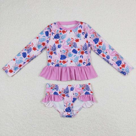 S0263 RTS baby girl clothes flamingo girl summer swimsuit beath wear