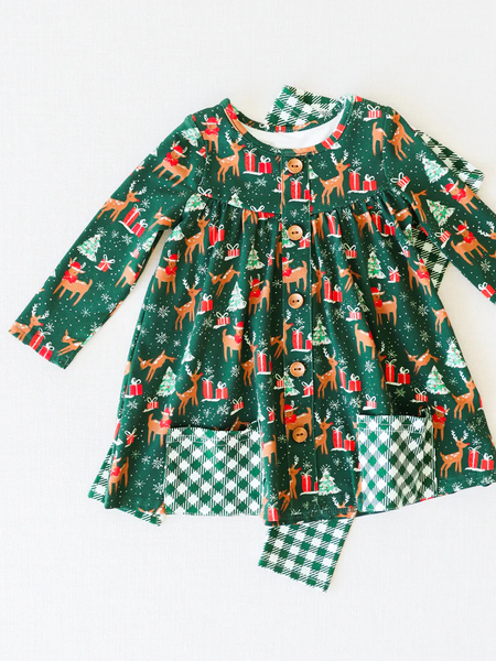 GLP0990 toddler girl clothes deer pocket girl christmas outfit 1