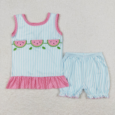 GSSO0398 baby girl clothes embroidery watermelon girl summer shorts set
