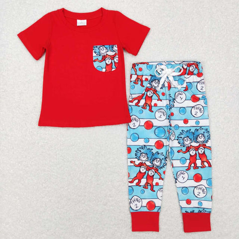 BSPO0239 toddler boy clothes red  dr.seuss boy fall spring outfit