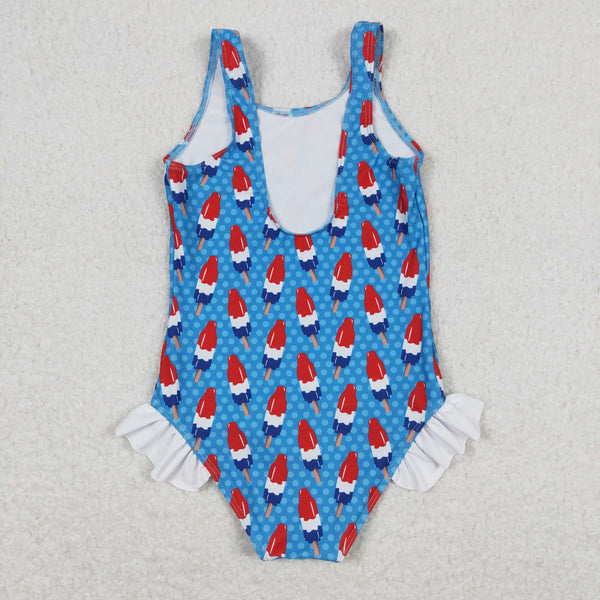 S0217 baby girl clothes ice cream 4th of July patriotic summer swimsuit 1
