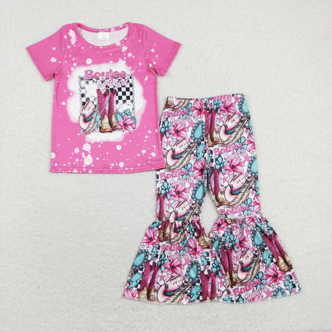 GSPO1293 baby girl clothes turquoise clothes boujee cowgirl girls bell bottoms outfit