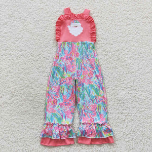 SR0404 kids clothes girls santa claus embroidery girl christmas jumpsuit
