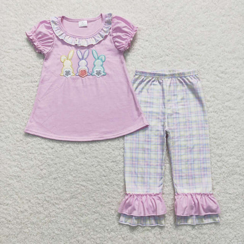 GSPO0977 baby girl clothes bunny embroidry girl easter outfits