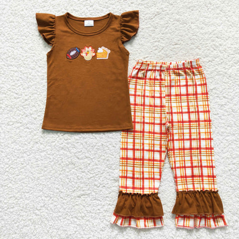 GSPO0759 toddler boy clothes turkey embroidery thanksgiving outfit