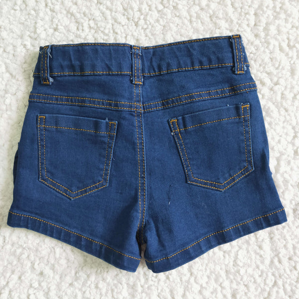 Blue Elastic Waistband Jeans Baby Girls Denim Shorts