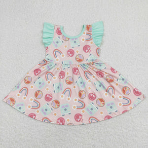 GSD0717 baby girl clothes girl bus rainbow toddler summer dress twirl dress