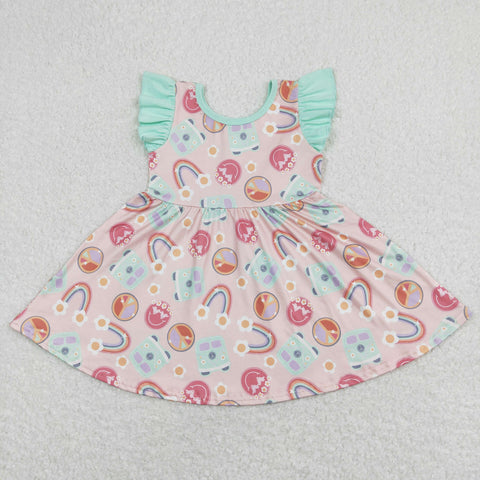 GSD0717 baby girl clothes girl bus rainbow toddler summer dress twirl dress
