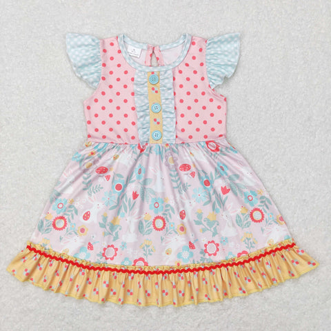GSD0491 kids clothes girls flower floral flutter sleeve girl summer dress