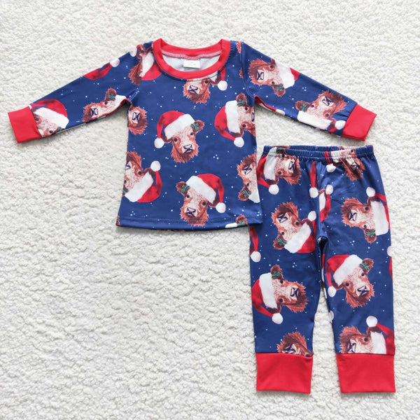 BLP0294 toddler boy clothes boy cow christmas pajamas set