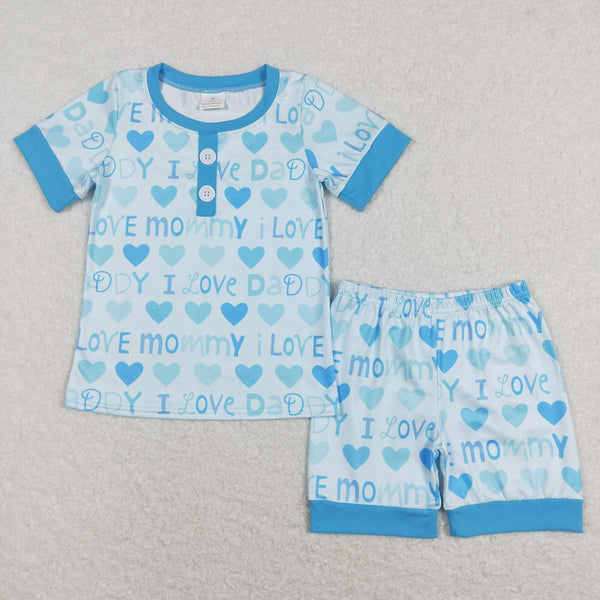 BSSO0411 baby boy clothes i love mommy i love dad boy summer outits toddler summer pajamas set