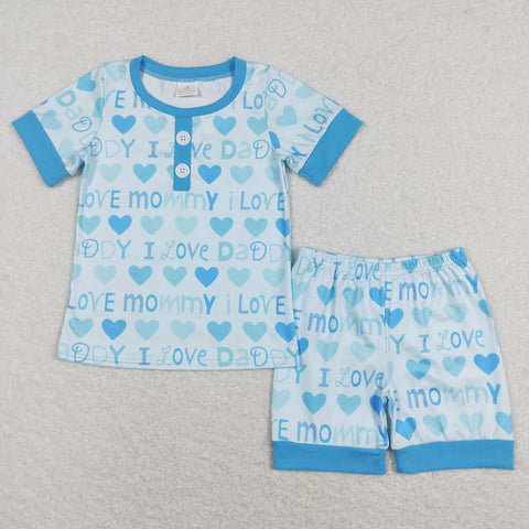 BSSO0411 baby boy clothes i love mommy i love dad boy summer outits toddler summer pajamas set