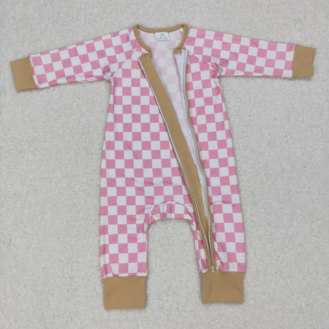 LR0731 baby clothes pink plaid baby winter romper