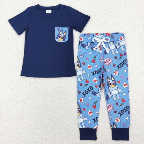 BSPO0271 baby boy clothes blue boy cartoon dog valentines day outfit