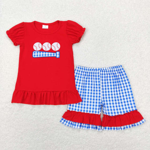 GSSO0428 baby girl clothes baseball embroidery girl summer outfits toddler baseball clothing set
