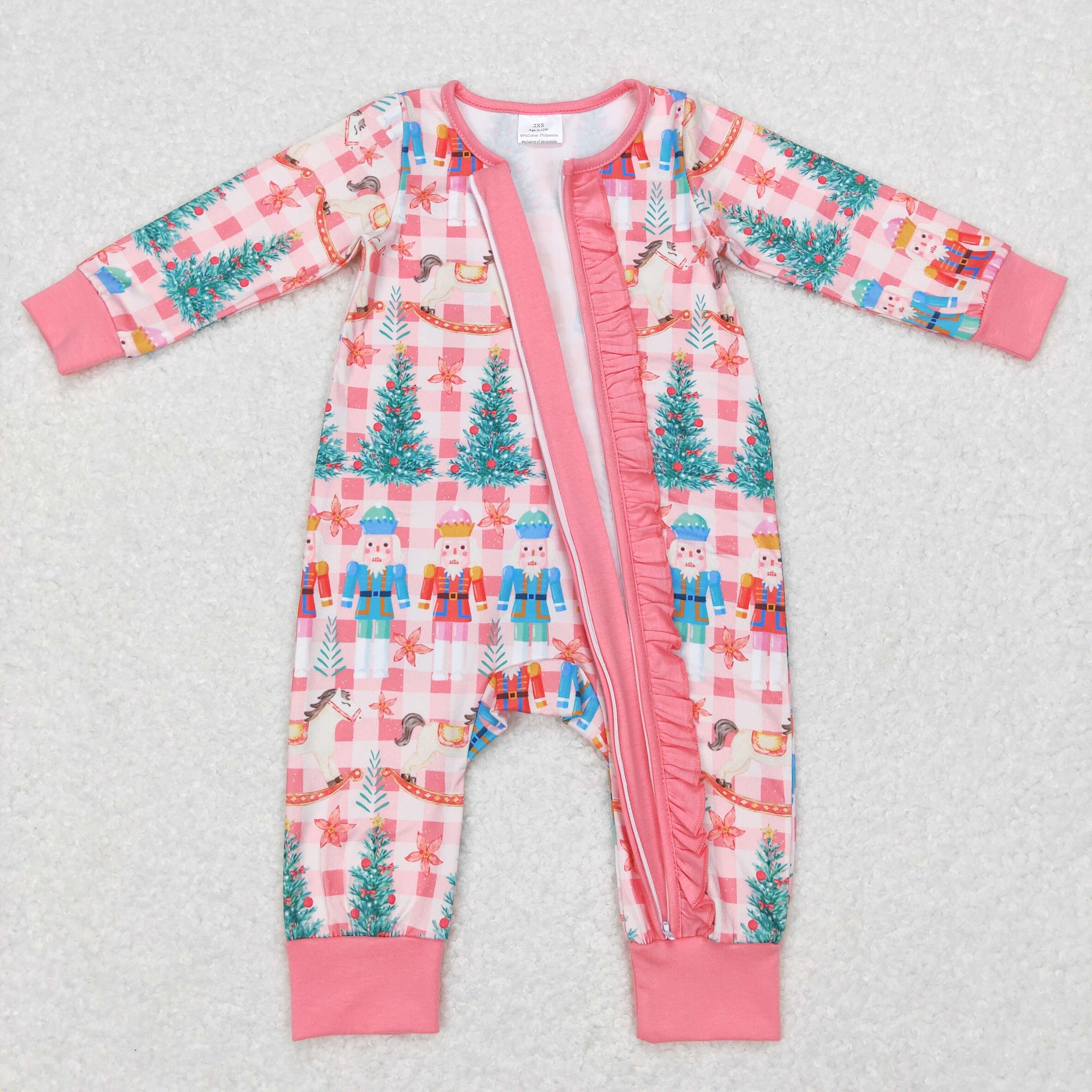 LR0665 baby girl clothes pink zipper winter romper