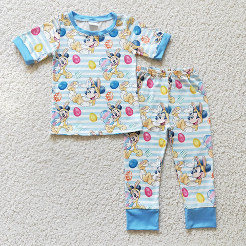 BSPO0048 baby boy clothes cartoon blue fall spring pajamas set