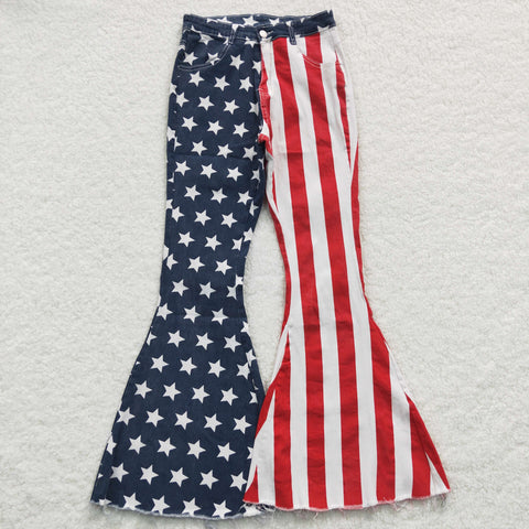 P0119 adult jeans women jeans 4th of July patriotic women bell bottom pant women flare pant