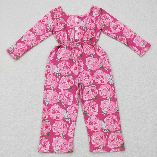 LR0715 toddler girl clothes pink rose floral girl winter jumpsuit winter romper