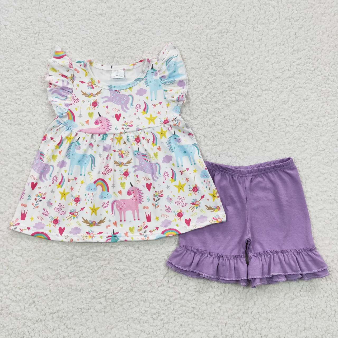 C10-3 girl  summer unicorn purple flutter sleeve set
