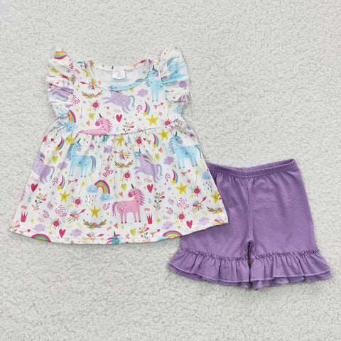 C10-3 girl  summer unicorn purple flutter sleeve set-promotion 2024.4.5 $5.5