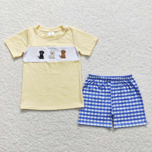BSSO0598 baby boy clothes puppy embroidery toddler boy summer outfit