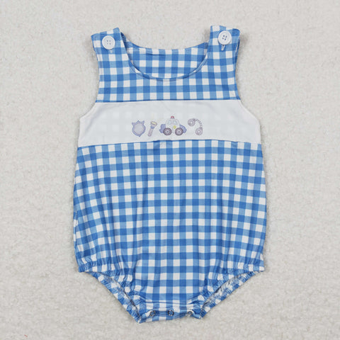 SR1172 RTS baby boy clothes police gingham toddler boy summer bubble（print svg）