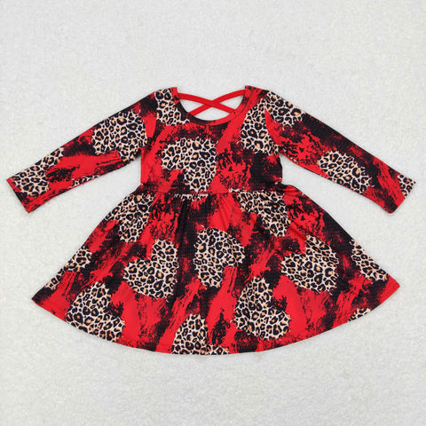 GLD0490 baby girl clothes leopard print love red valentines day dress