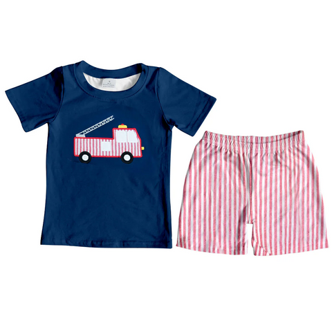Order Deadline:5th May. Split order baby boy clothes fire truck boy summer shorts set